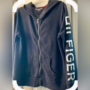 Tommy Hilfiger unisex Navy Zip-Up Jacket hoodie logo sleeve size Large